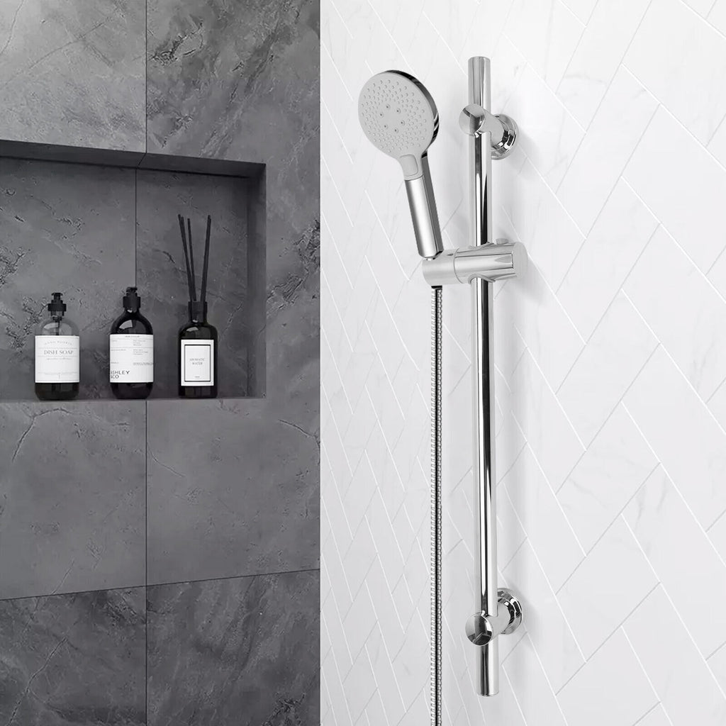 Shower Riser Rail Kit Slider Adjustable Chrome Head Holder Bracket Bathroom Set