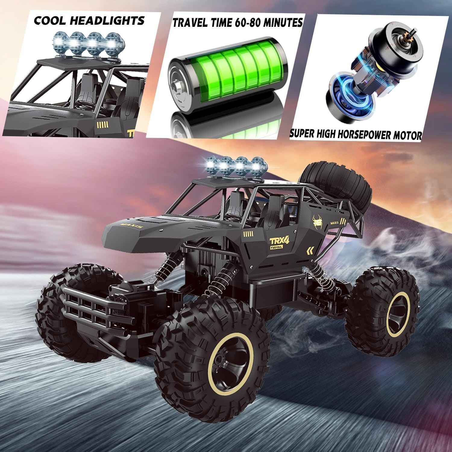 UK 4DRC Rc Car Rock Crawler Rechargeable Off Road Truck 4WD , Metal Shell LED Headlights RC Remote Control Off Road Car Truck