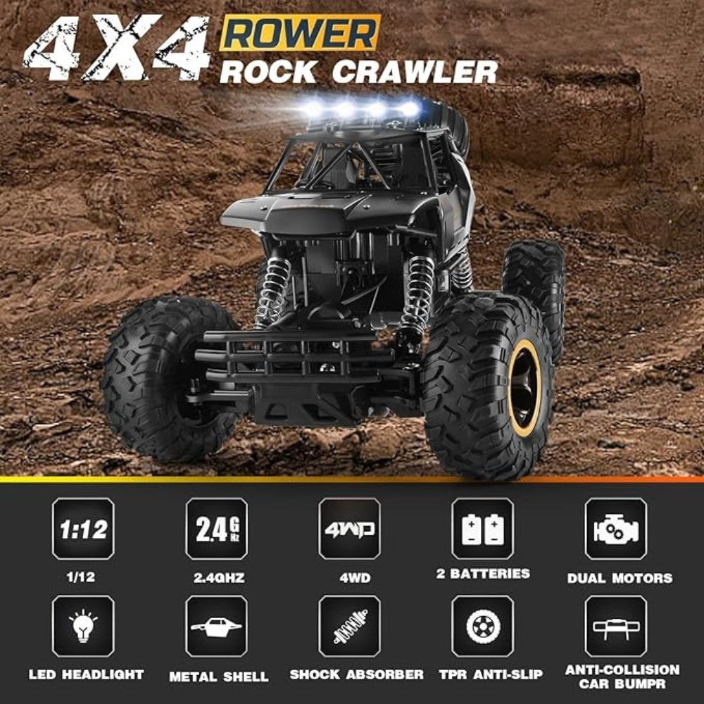 UK 4DRC Rc Car Rock Crawler Rechargeable Off Road Truck 4WD , Metal Shell LED Headlights RC Remote Control Off Road Car Truck