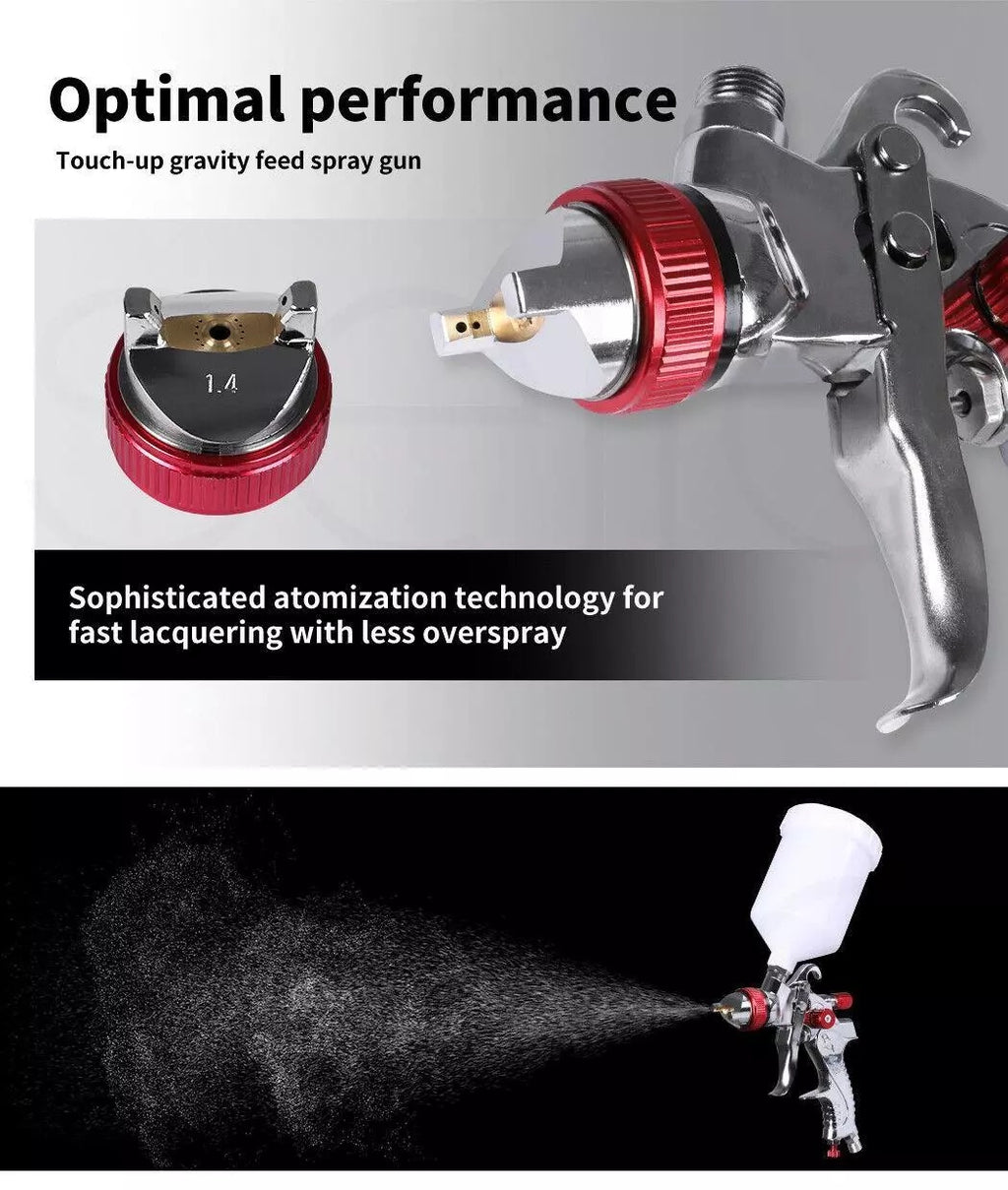 Spray Gun Paint Gun Kit HVLP Gravity Feed Air 1.4mm 1.7mm 2mm 2.5mm 4 Nozzles UK